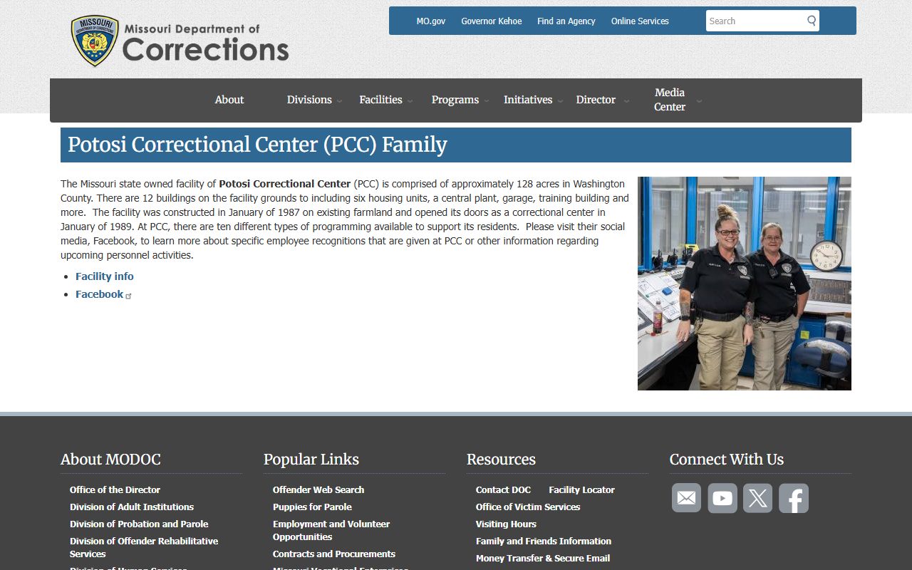 Potosi Correctional Center state prison information for Washington County inmate population