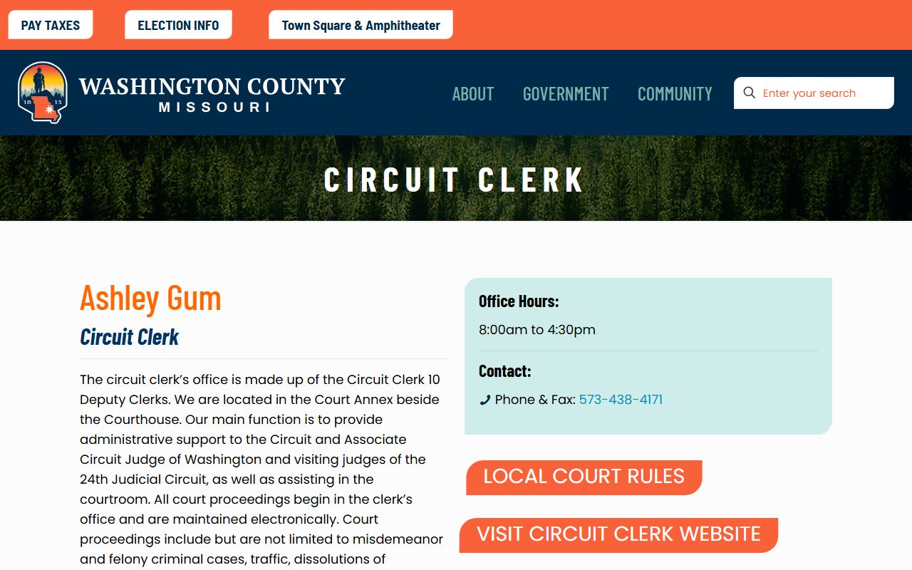 Washington County court records after jail arrest Circuit Clerk page