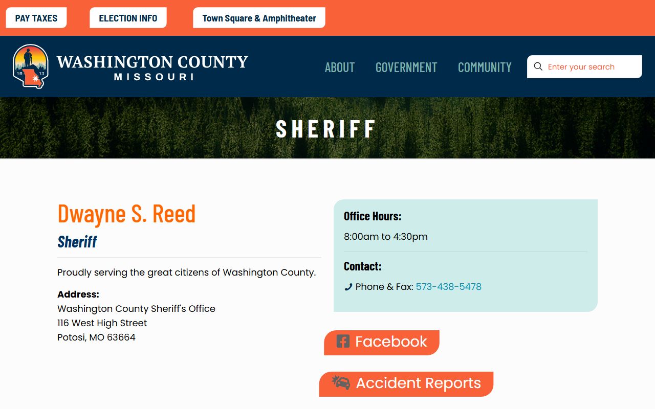 Washington County sheriff page for inmate population and jail contact lookup